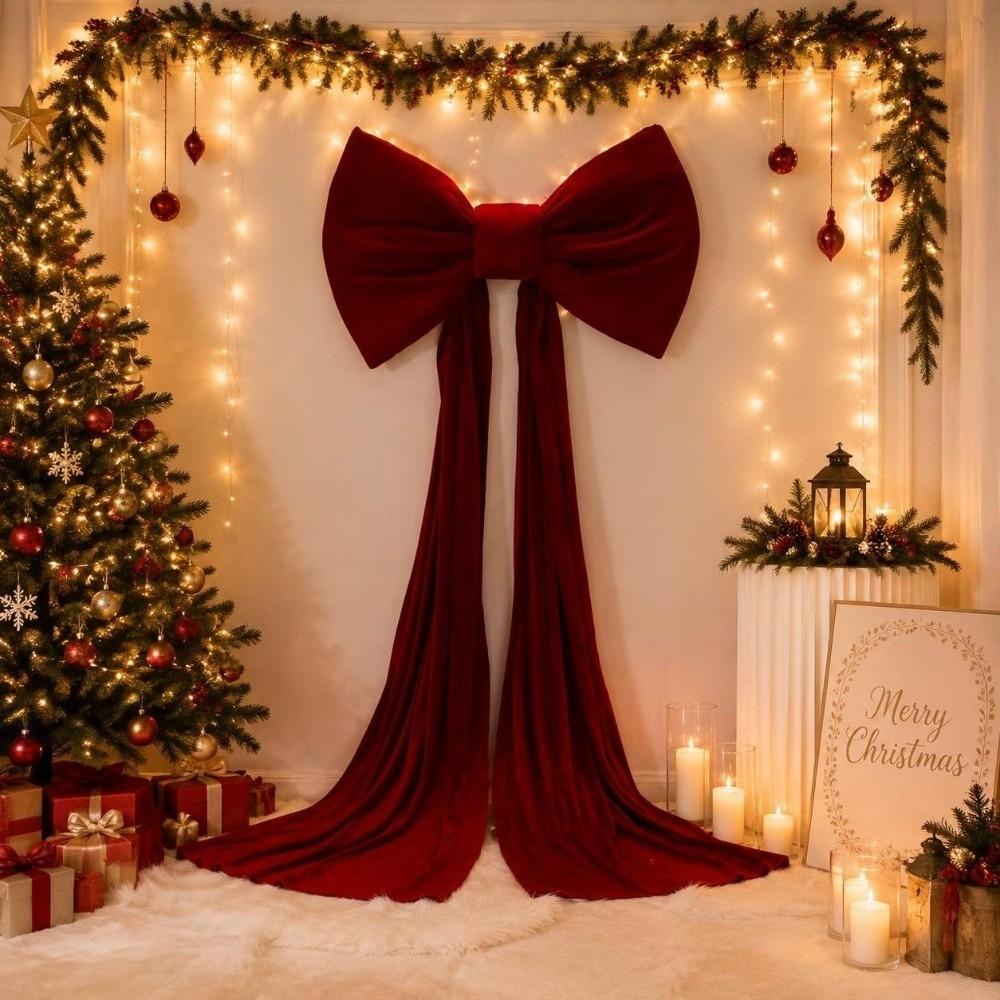 Elegant Large Christmas Bow Ribbon Christmas Wreaths Bow Creative Tree Bow with Long Tails Wedding