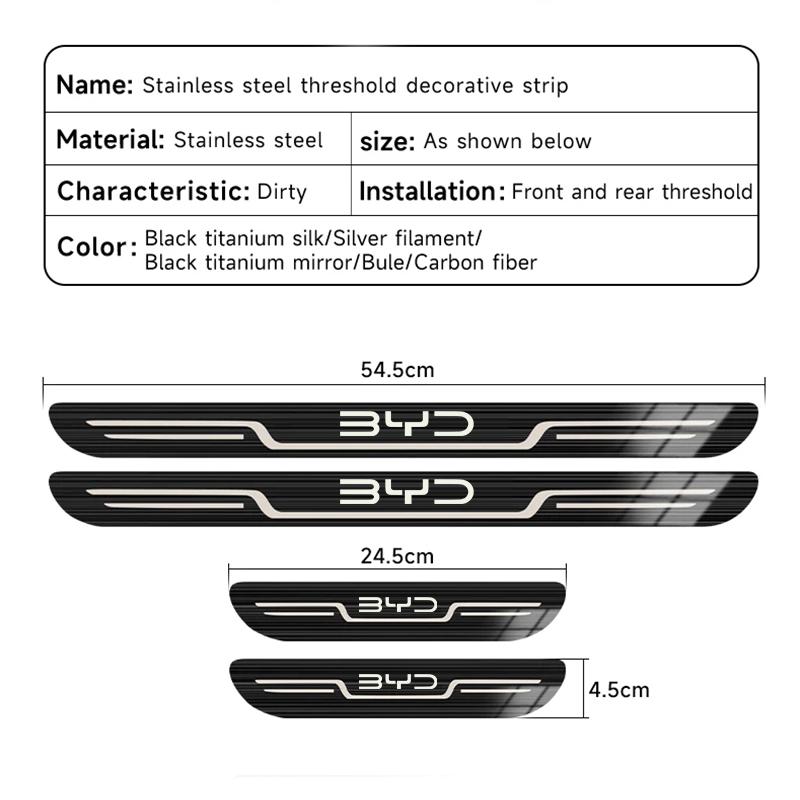 Car Stainless Steel Door Sill Scuff Plate For BYD Atto 3 Dolphin Seal Tang Song Han , Carbon Fiber Threshold Protective Sticker