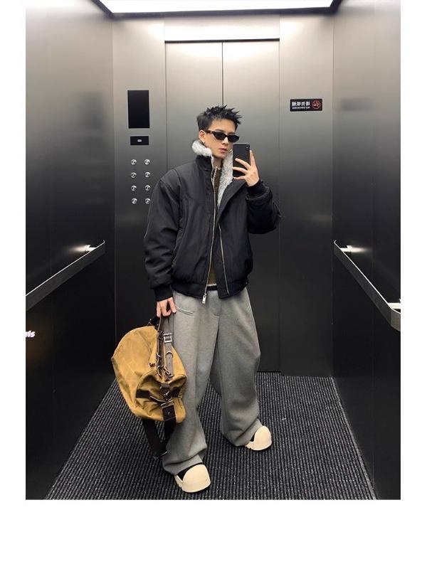 Men's American Retro Mountain Eagle Fur Collar Cotton Flight Jacket – Thickened Autumn/Winter Loose Fit Outerwear