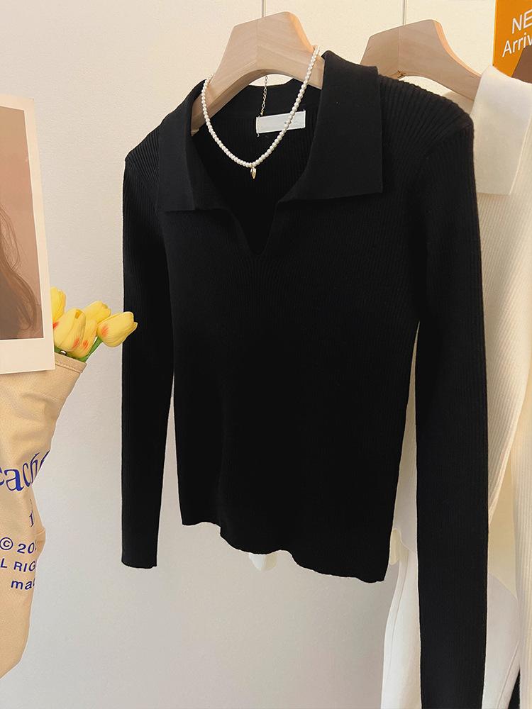 

Женская приталенная рубашка с коротким рукавом и лацканами на плечах, осенне-зимний маленький вязаный внутренний свитер L чёрный