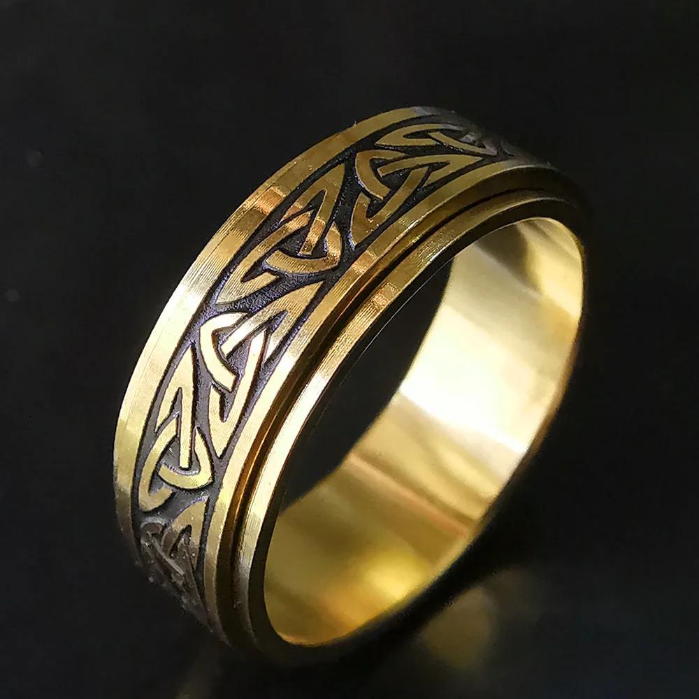 

Viking Inspired Rotatable Stainless Steel Ring, Couple Matching Jewelry, Elegant Party Ornament for Valentine Gift 12 золотий