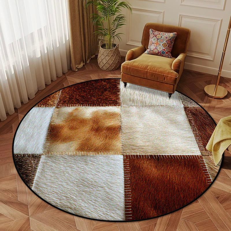 American Style Round Rug Retro Decor Bedroom Fluffy Soft Chair Mat Geometric Non-slip Living Room Carpet Lounge Plush Floor Mats