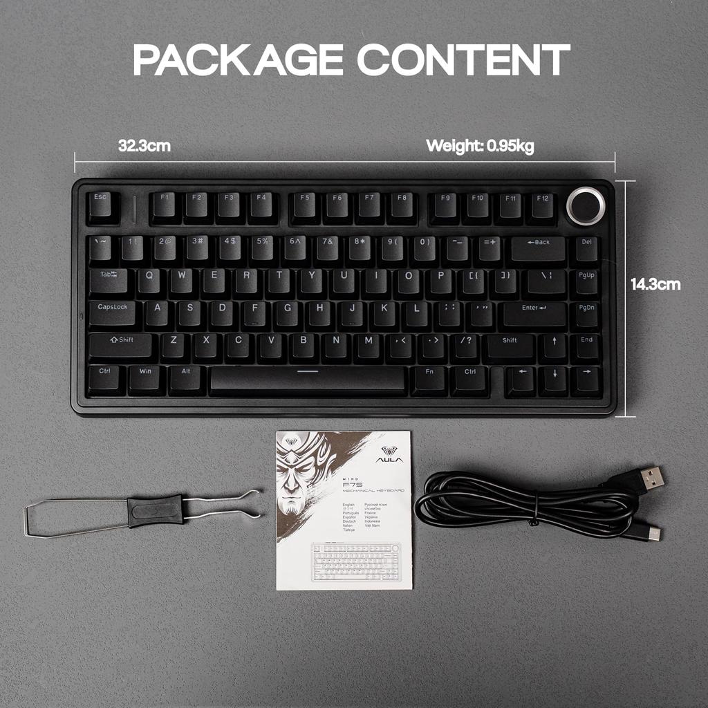 EPOMAKER AULA F75 Wired Gaming Keyboard, Tenkeyless, 75% Red Switches, with Knobs, Light-Transparent ABS Keycaps, Hot-Swappable, Creamy Backlit