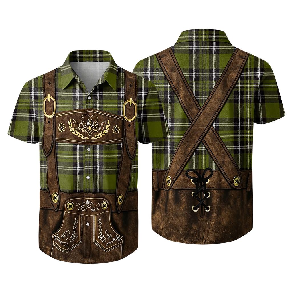Men's Short Sleeve Button Down Shirt with Vintage Festival Print Relaxed Fit Casual Party Top for Everyday Wear