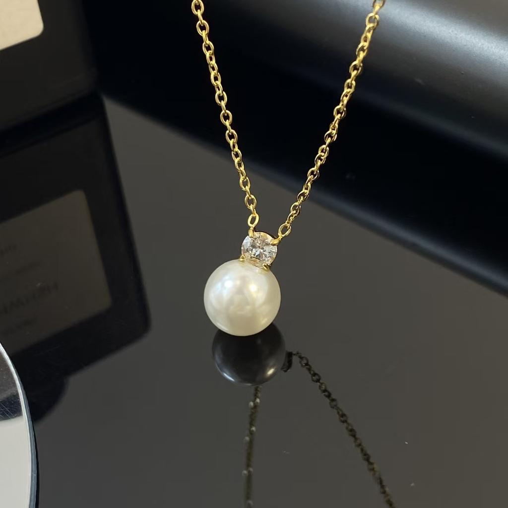 High Quality Pearl Dubai 14K Gold Plated Stainless Steel Pendant Necklace and Earrings Jewelry Set for Women Wedding Party Gift