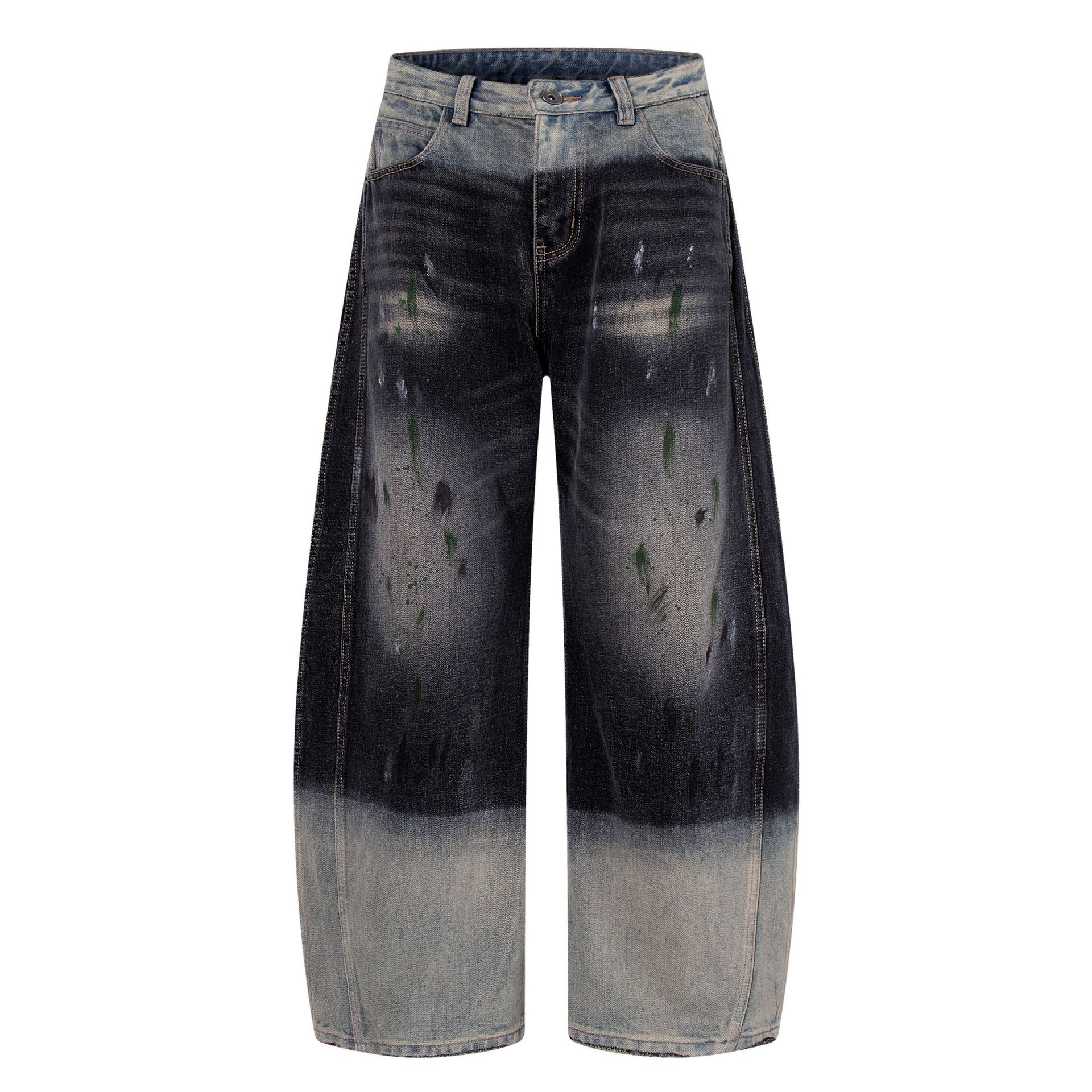 Men s clothing American high street RO wind heavy washed high quality jeans street wide leg pants S синий