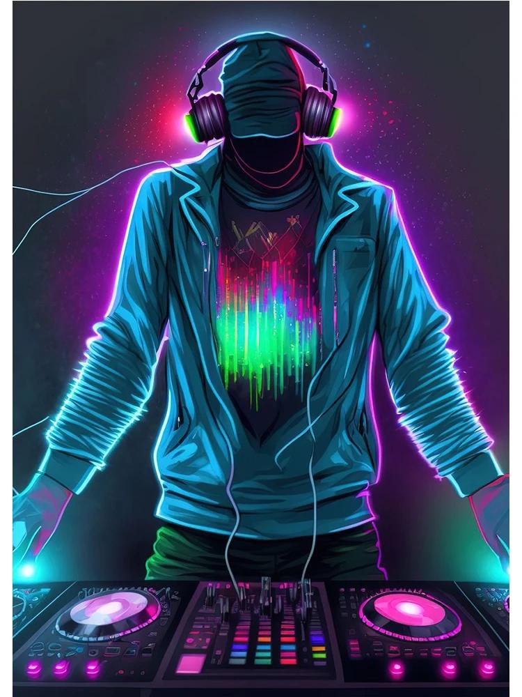

Неоновый дизайн, музыка, крутой DJ, постер для наушников, холст, картины, абстрактное настенное искусство для бара, клубной комнаты, домашний декор, без рамки, без светодиода 21x30cm No Framed