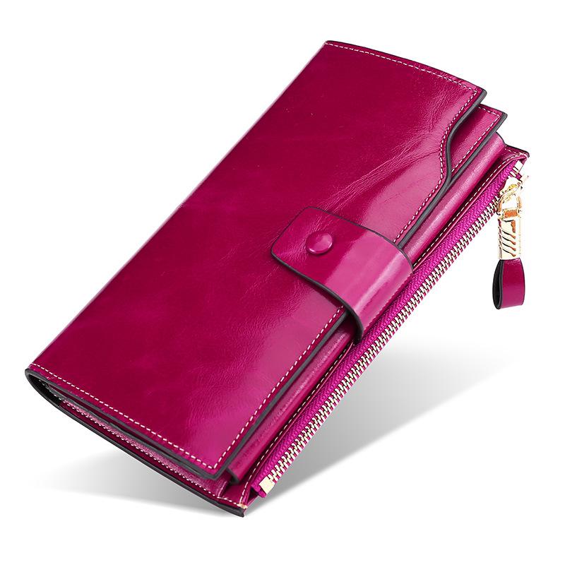 Genuine Leather RFID Anti-Theft Ladies Long Wallet Clutch with Brush Wax Finish
