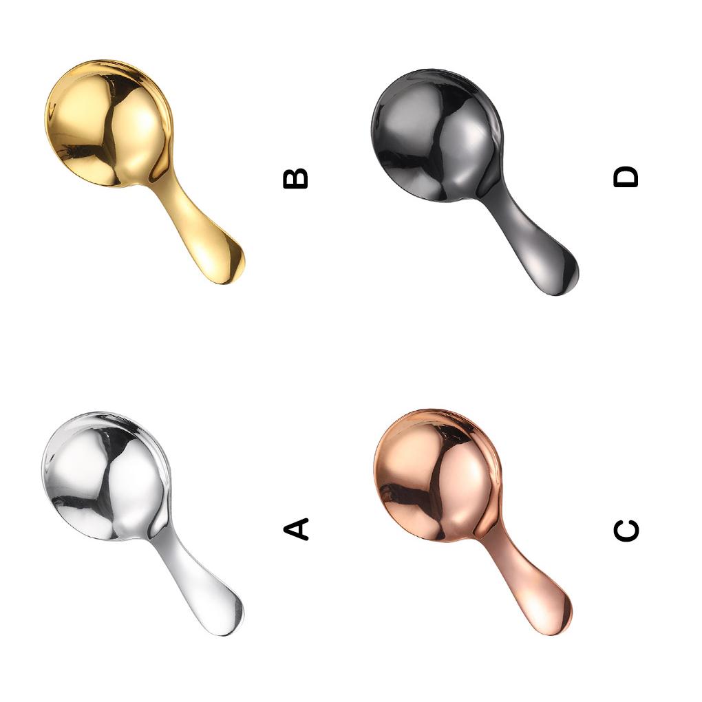 Edelstahllöffel Tragbar Runder Kopf Glatt Glänzend Poliert Kurzer Griff Salz Suppe Teelöffel Schöpflöffel Besteck Geschirr