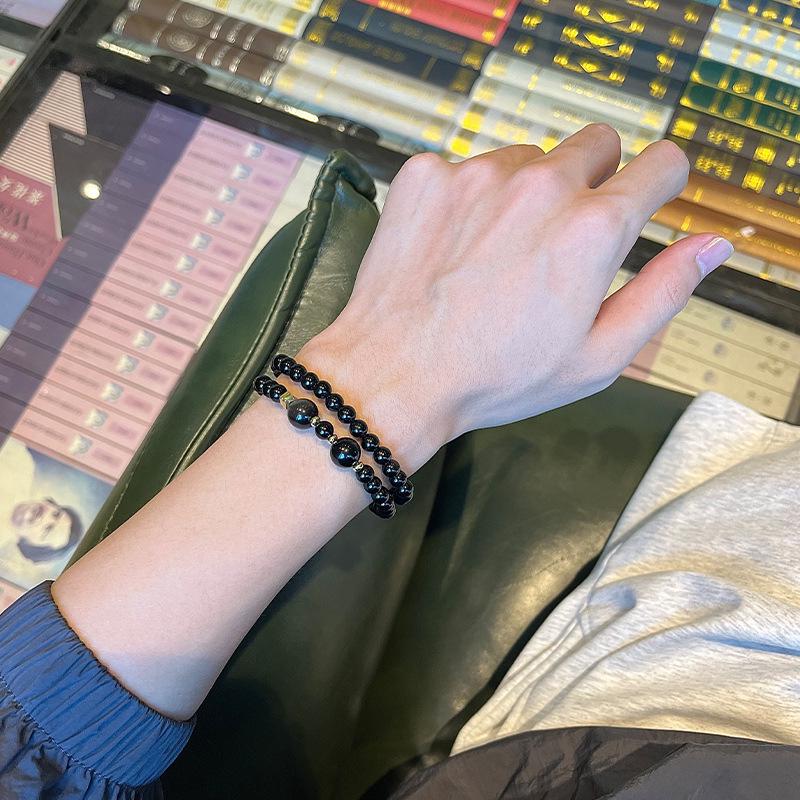 Natural Obsidian & Tiger's Eye Double-Strand Luxury Couple Bracelet 