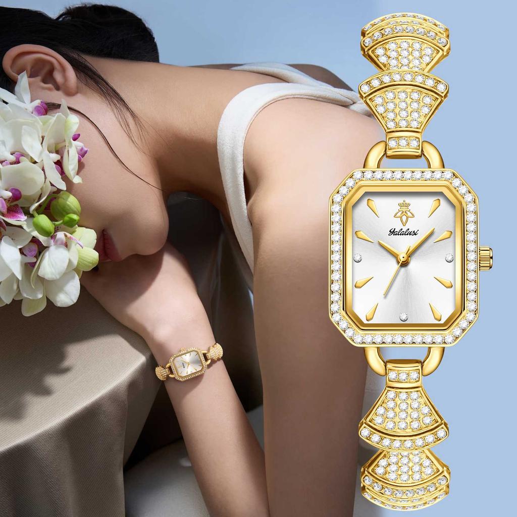 Diamond-Encrusted Square Plate Women'S Watch Light Luxury Bead Gold Women'S Watch Waterproof Temperament Women'S Premium Watch