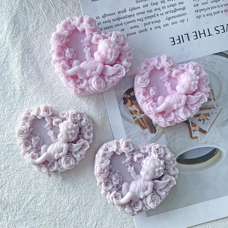 DIY Silicone Candle Mold Rose Heart Angel Handmade Gypsum Scented Soap Mould 3D Craft Fondant Chocolate Baking Decoration Tool