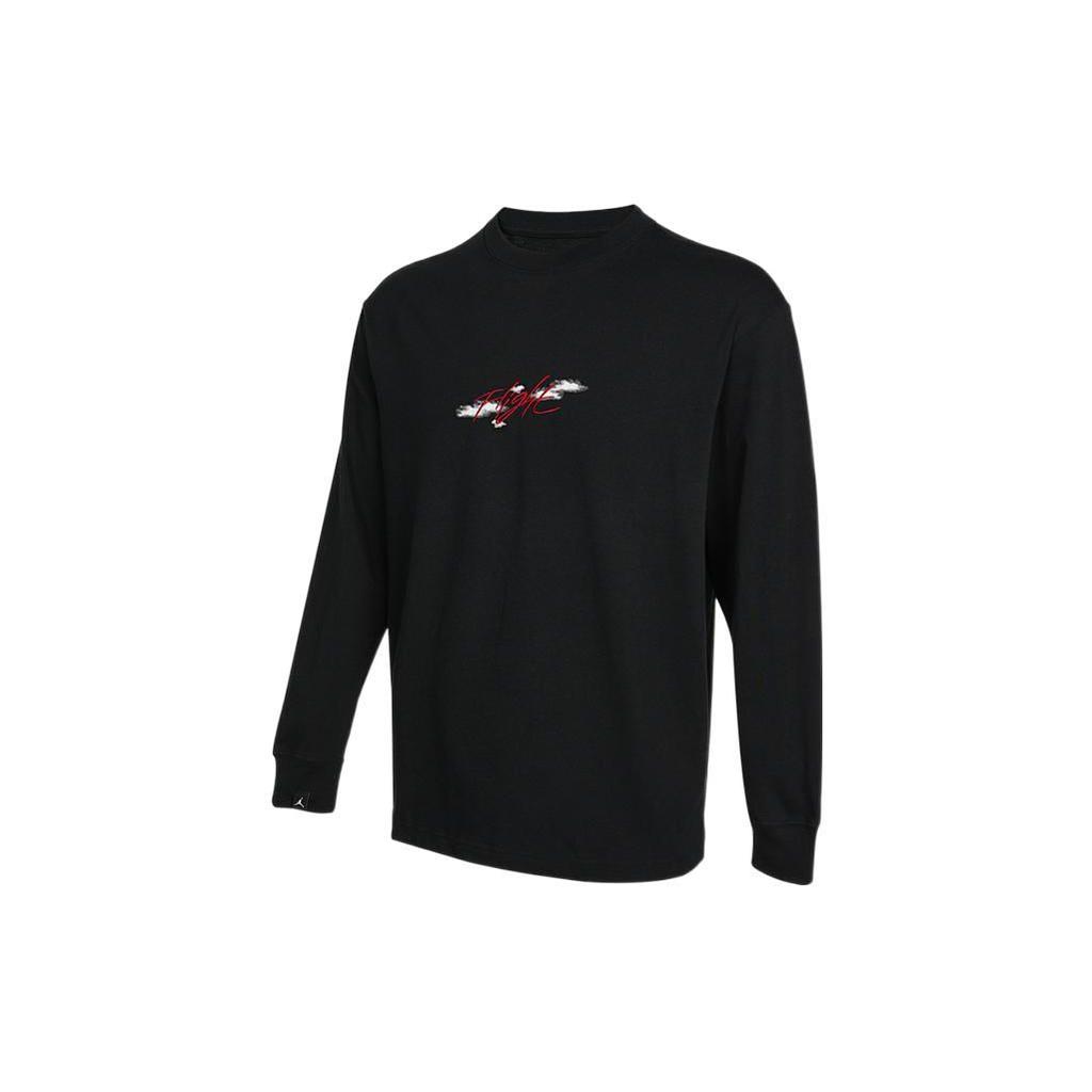 Jordan Embroidered Letter Print Breathable Sports Round Neck American Retro Long Sleeve T-Shirt Men Tops Black DH8963-010