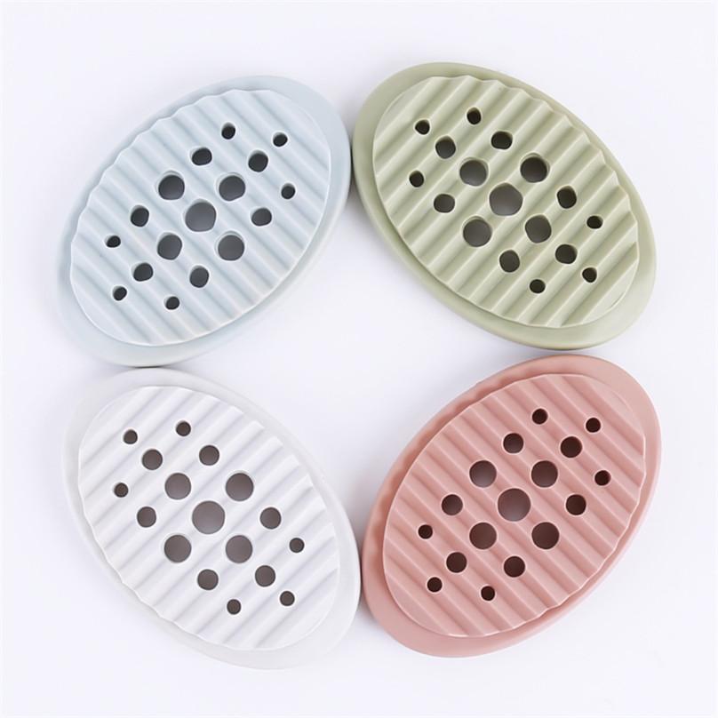 Practical Bathroom Silicone Soap Dish Holder Tray Desktop Drain Soap Box