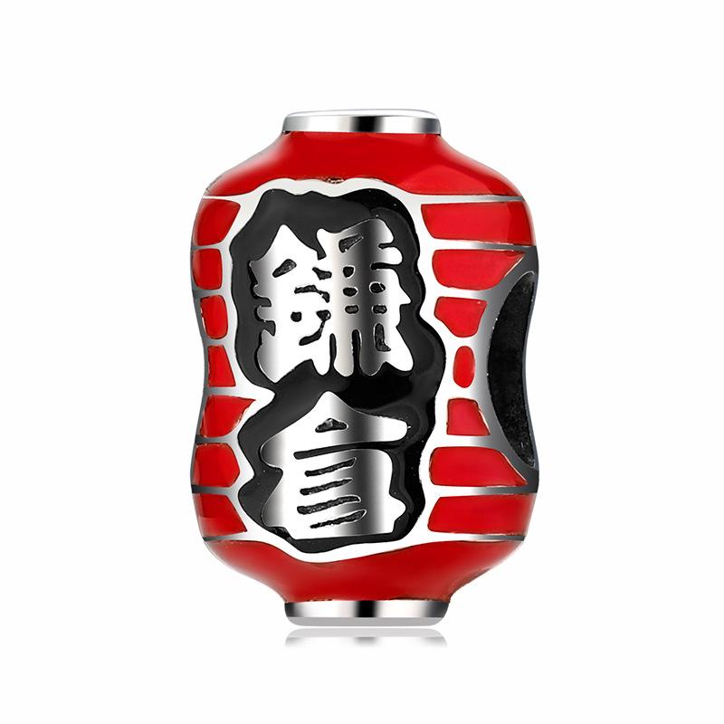 

Creative S925 sterling silver red lantern beaded niche Japanese style jewelry colored Epoxy bracelet DIY jewelry accessories S925 sterling silver