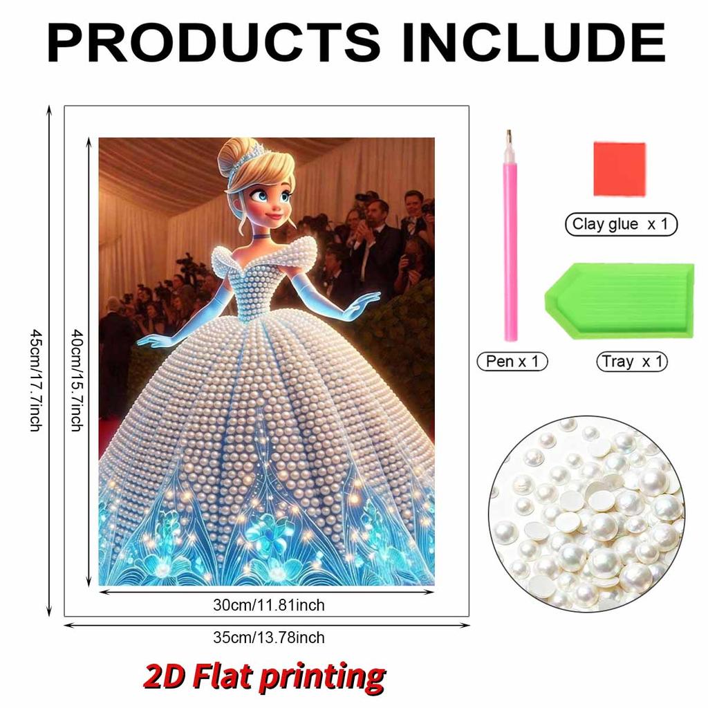 Red Carpet Gala Cinderella Pearl-Inlaid Frameless Art | Handmade Pearl Craft, Red Carpet Gala Theme, for Luxury Glam Home Decor & Gift Option