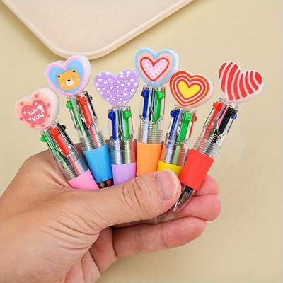6/12/18 Stück Vierfarben-Kugelschreiber-Set mit süßen Herzmustern, Ideal für Büro und Schule, Valentinstagsgeschenk