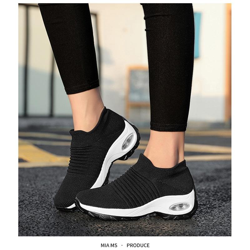 Flyknit Foot Cushion Walking Shoes Women's Soft Sole Shock-absorbing Breathable Sports Shoes Large Size Comfortable Casual Mom Shoes