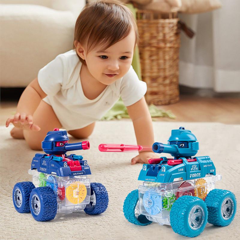 Childrens Toy Transparent Gear Tank With Launching Lights For Outdoor Play
