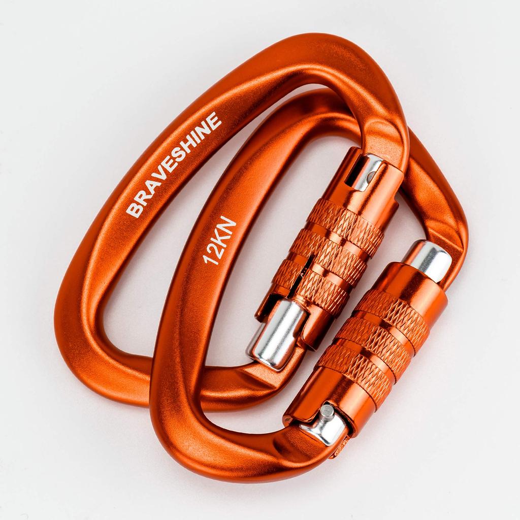 BRAVESHINE 12KN 1200kg Weight Lightweight Locking Carabiner with for Luggage and Dog Set of 2 Auto-Locking Carabiner, Capacity, D-Ring, Hammocks,