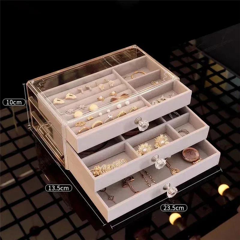 A95I-High-Capacity Large Storage Box Three Drawer Desktop Jewelry Bracelet Ring Oxidation Exquisite Grade