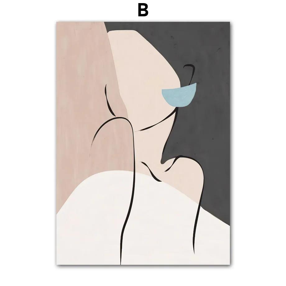 Abstract Line Woman Leaf Vase Boho Posters And Prints Canvas Painting Nordic Aesthetics Wall Art Pictures Living Room Decor