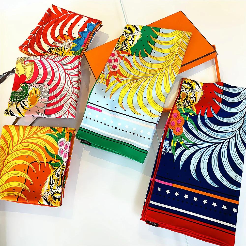 Wholesale Women's Casual Twill Scarf 90cm Animal Print Square Headwear Hand-Rolled Edging Fashion Accessory248