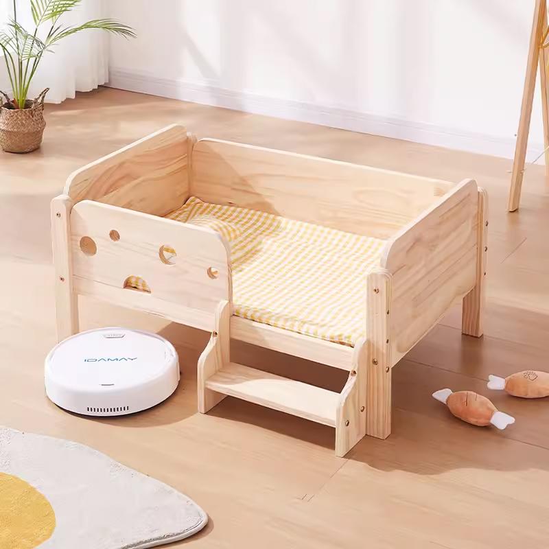 Hundebett für kleine Hunde & Katzen Holz-Hundehütte erhöhte Liegefläche Sommer Kühlbett für Welpen/Kätzchen Bodenfeuchteschutz Haustiermöbel