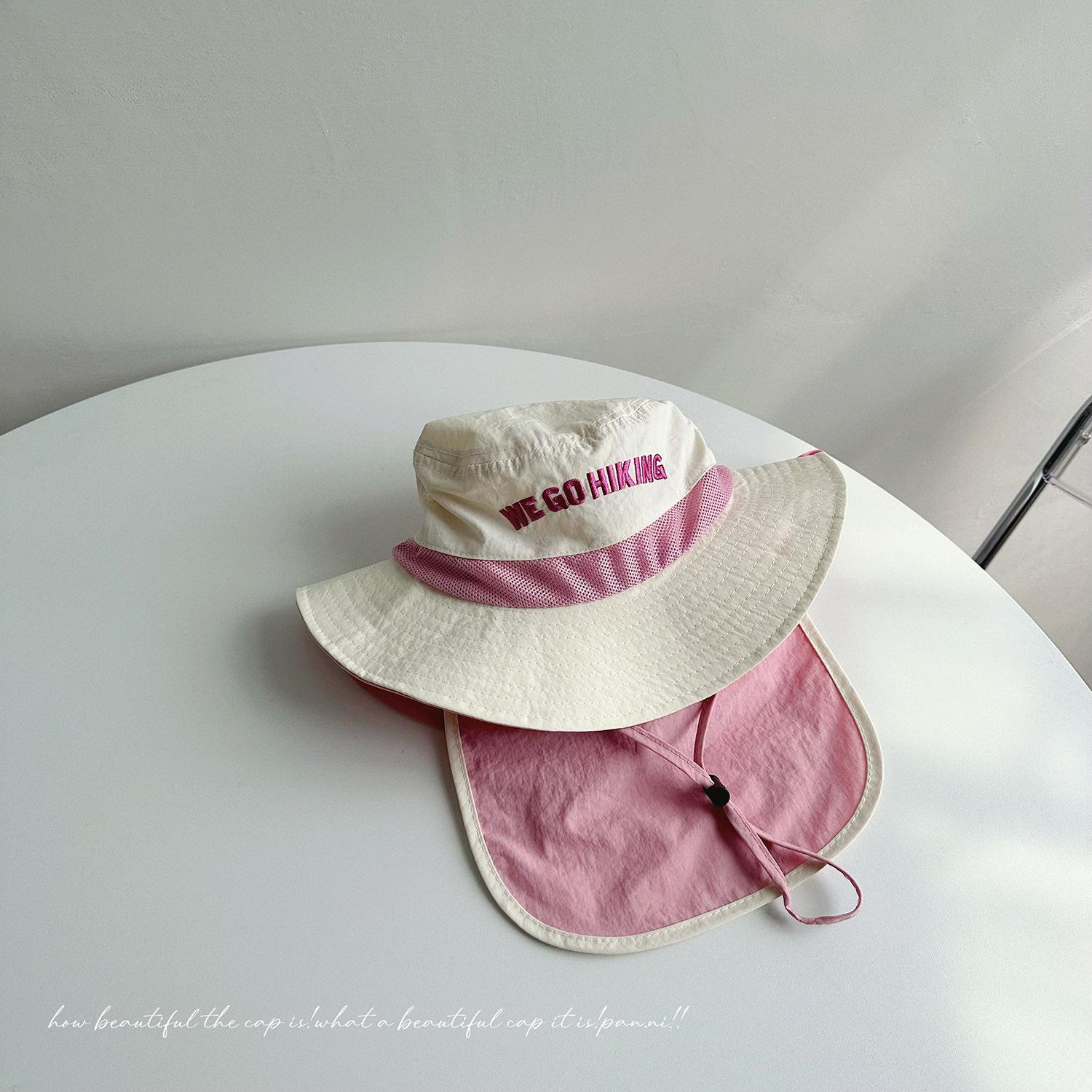 Kids Outdoor Colorblock Quick Dry Bucket Hat Lightweight Sun Protection Neck Flap Baby Camping Versatile Cap M:48-50cm розовый