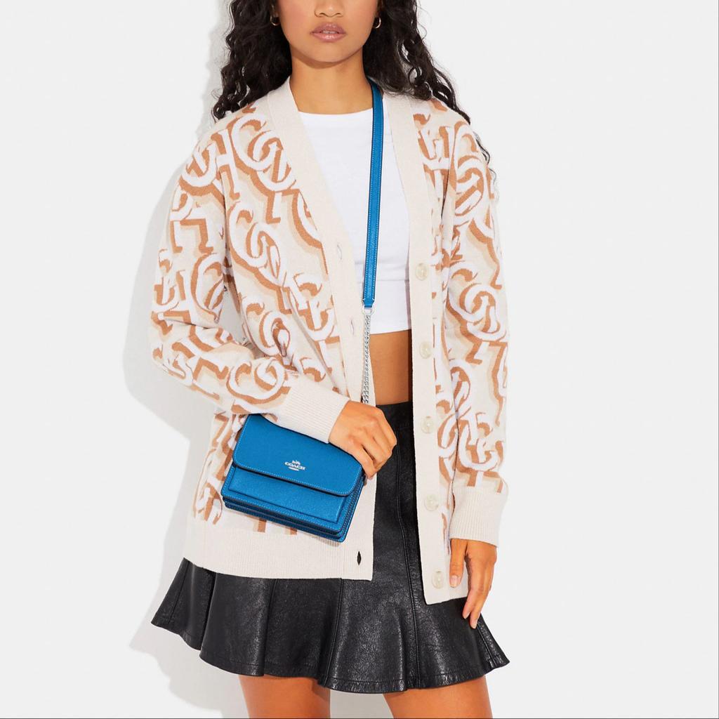 New COACH Klare Cross Grain Leather Envelope Bag, Shoulder Bag, Crossbody Bag Trumpets Women's Blue C9949-SVSUQ