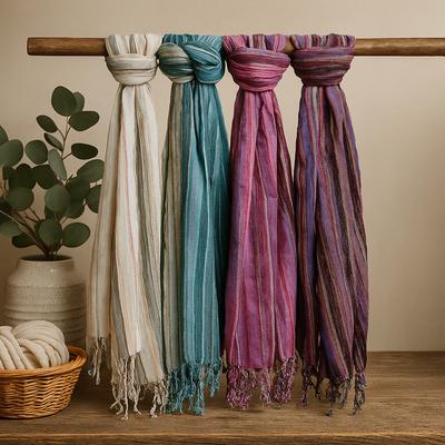 Boho Cotton Scarf Indian Assorted Colors Gold Thread