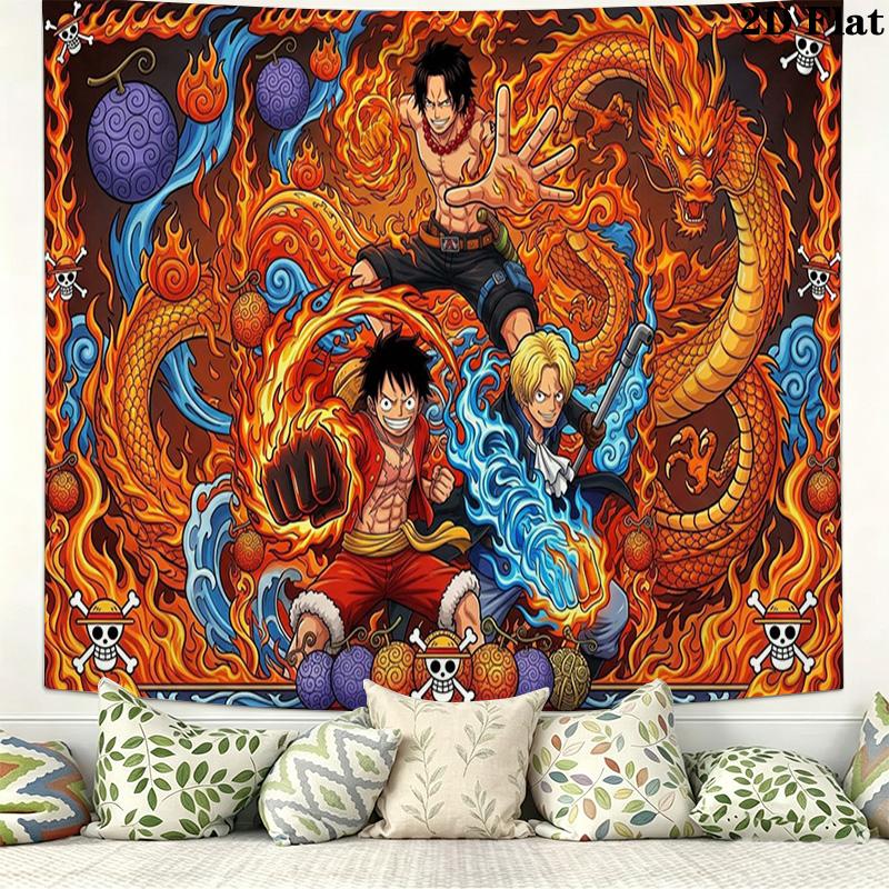 Anime One-Piece Wall Tapestry Aesthetic Wall Hanging Printed Fabric Blanket Decorative Tapestries for Bedroom Living Room Home Decor