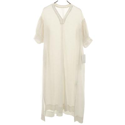 Unused PLUS OTO.HA Five-quarter Sleeve V Neck Long Dress 2 Off White Women Used