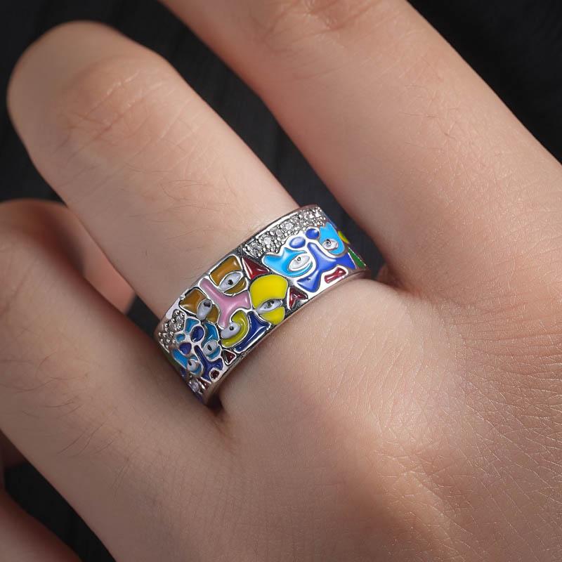 New CopperRings for Women Creative Oil Dropping Handmade Enamel Craft Ring CopperColor Women's Party Jewelry Epoxy Craft
