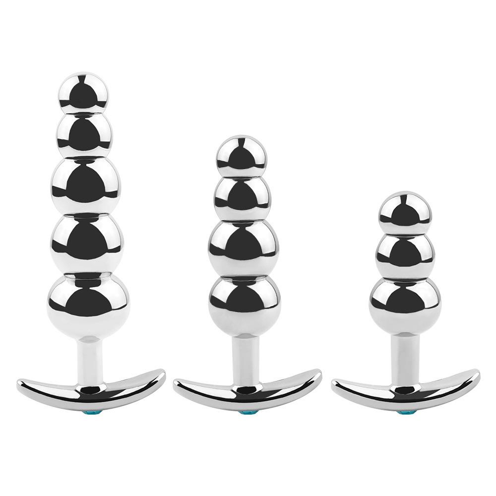Sex Toys Metal + Silicone out Butt Plug Anal Expansion Men and Women Masturbation Device Suction Cup Bead Pulling Toys