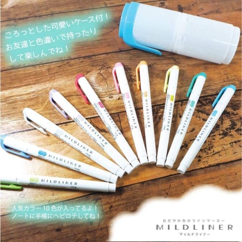 Zebra Highlighter Mild Liner 10 Colors with Hard Case Blue Green WKT7-HD-BG-AZ