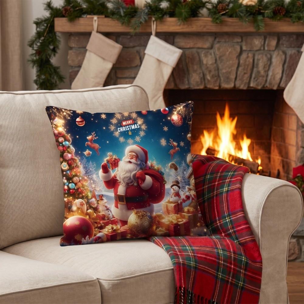 Santa Claus Throw Cushion Case Christmas Tree Santa Pillow Cover Living Room Sofa