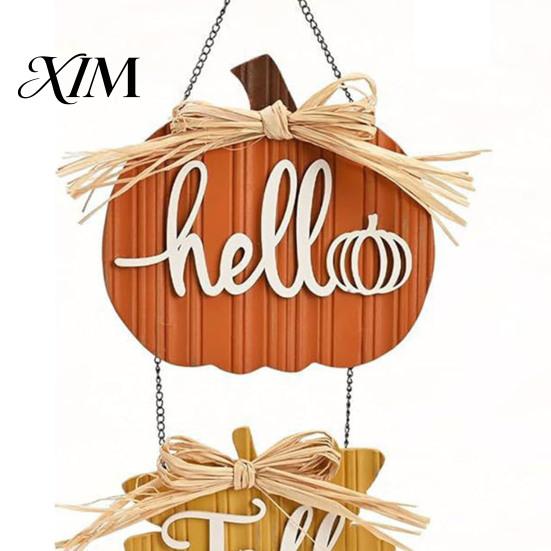Decorative Wooden Boards for Home Hello Fall Hanging Sign, Pumpkin Maple Leaf Door Hanger with Autumn Seasonal Wall Art Tassel, Harvest Thanksgiving