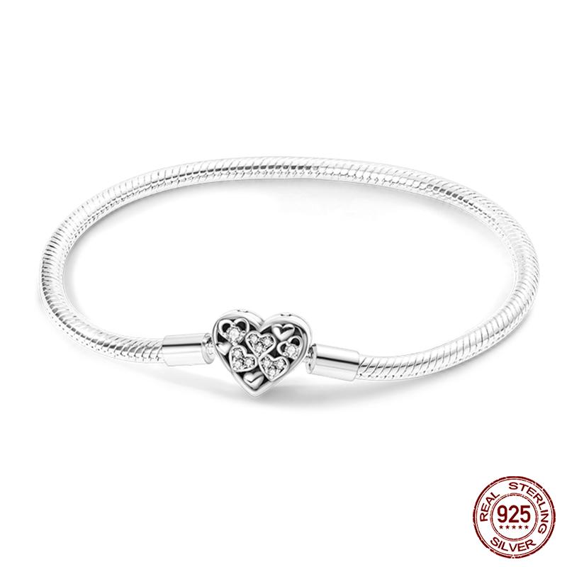 925 Silver Snake Chain Heart Butterfly Cat Claw Bracelets Fit Pan Charms Beads Fashion DIY Jewelry Gift Making