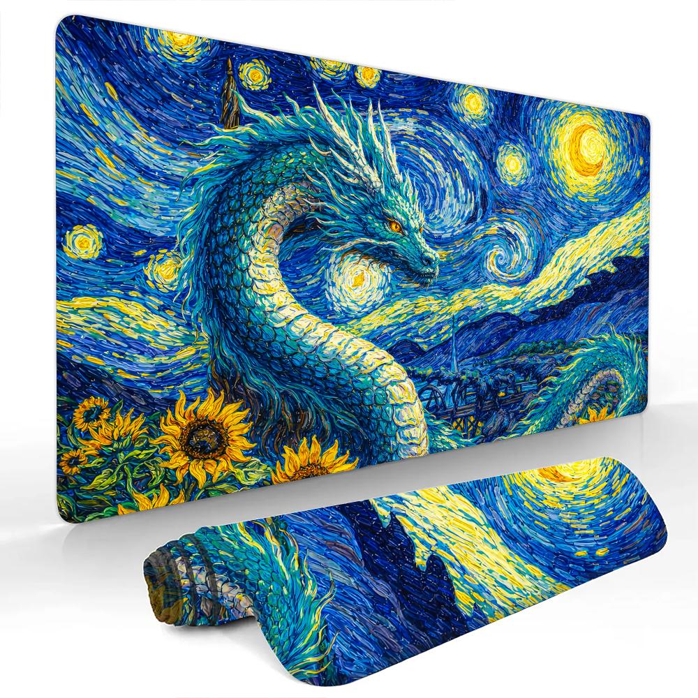 Starry Night and Dragon Mouse Pad Gaming mats NonSlip Durable Desk Mat mousepad With Stitched Edge HD printing Office mat 800x300x2mm