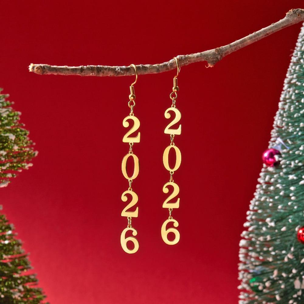 Minimalist New Year Number Earring Stainless Steel Ear Pendant Creative 2026 Drop Earring Gift