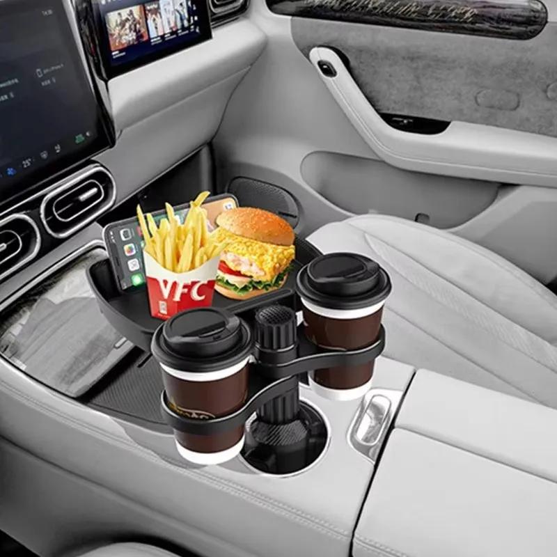Car Cup Holder Expander with Tray 360 Degree Rotation Adjustable Drink and Food Tray for Smartphones Stable Non Slip Cup Mount