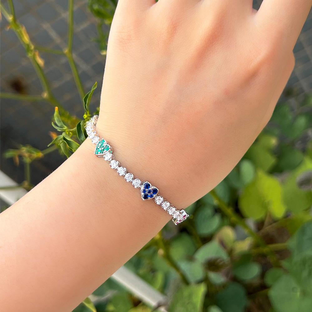 Ist Süße Liebe Farbe Zirkon Tennisarmband Regenbogen Kristall Herz Paar Gestapelter Schmuck
