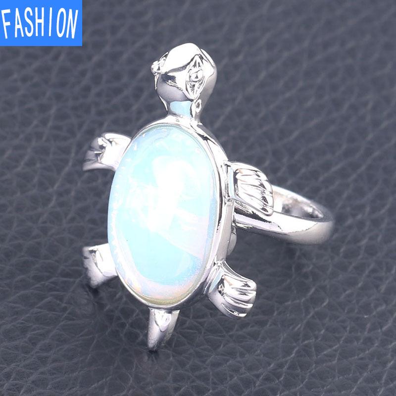 

Симпатичное кольцо с натуральным кристаллом и черепахой, регулируемое открывающееся кольцо для женщин Opal