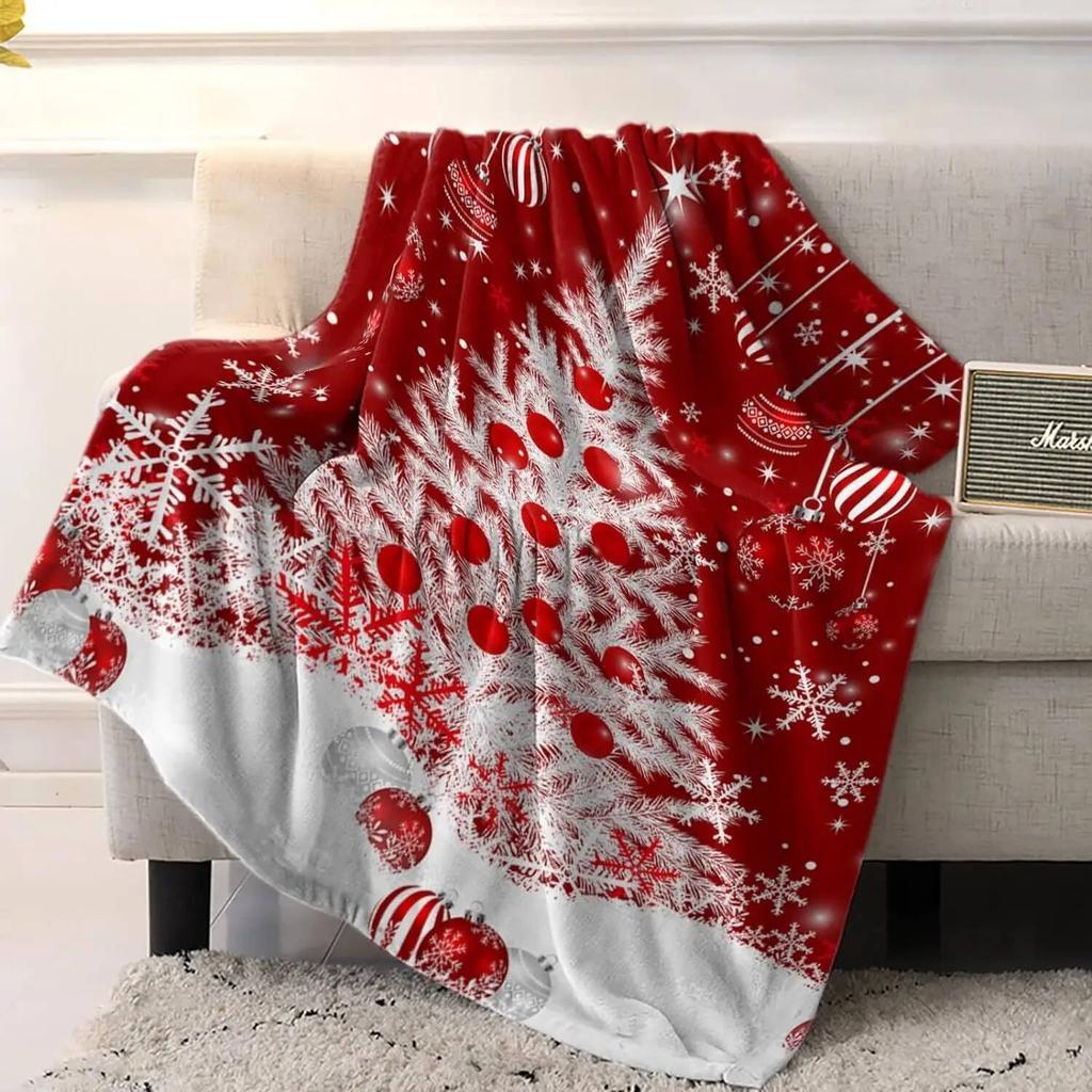 Christmas Blankets, Red Blankets, White Christmas Tree Snowflakes, Red Ball Plush Blankets Decorate Home Christmas Gifts