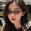 Y2K Small Oval Frame Sunglasses for Women Vintage Korean Plain Eyeglasses Eye Protection Fashion Leopard Sunglasses