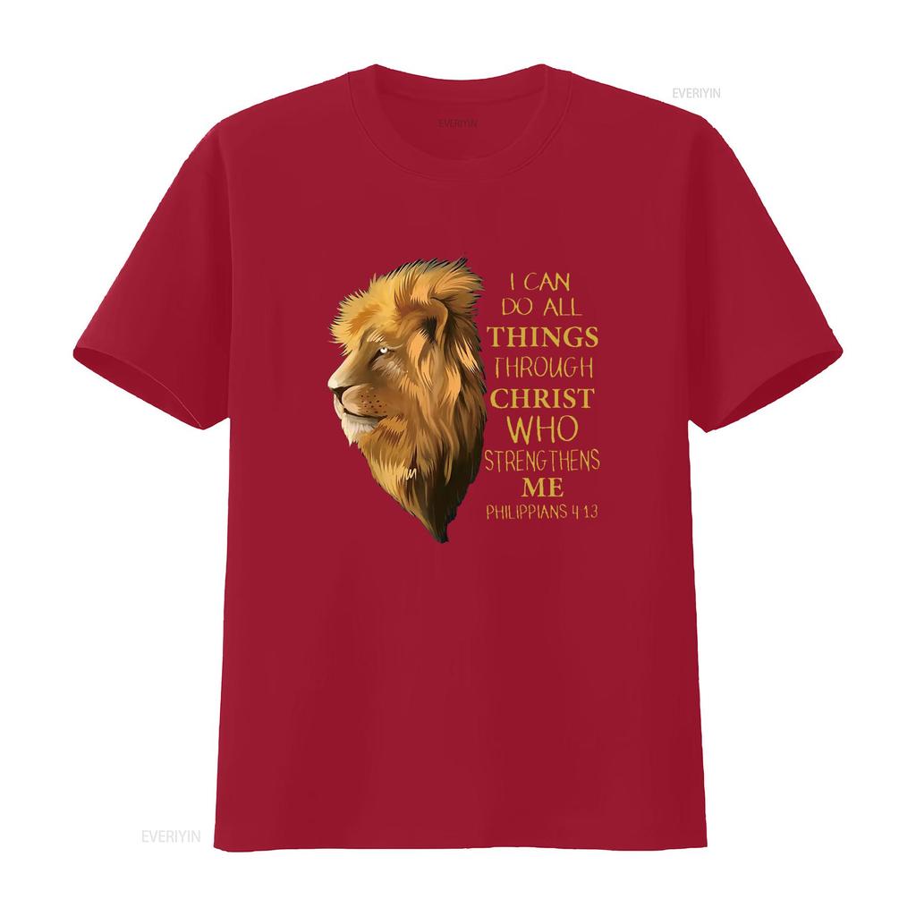 Philippians 4 13 Religious Lion Verses Funny Christian T Shirt Black Medium Vintage Washed Streetwear Breathable Slightly