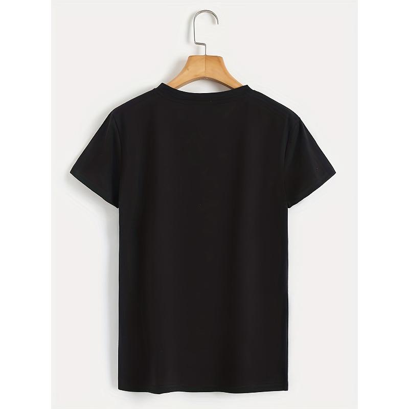 Europäische Größe Shut Up Print T-Shirt, Kurzarm Rundhals Lässiges Oberteil für Sommer & Frühling, Damenbekleidung