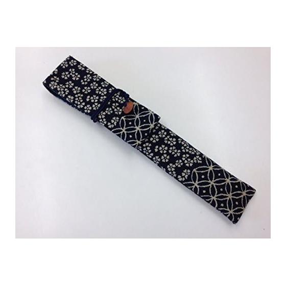 Custodia Pieghevole per Ventaglio Giapponese / Custodia per Bacchette - Vari Motivi (Fior di Ciliegio, Prugno, Shippo, Acqua Kanze) x Blu Navy - Anche per le Bacchette! -