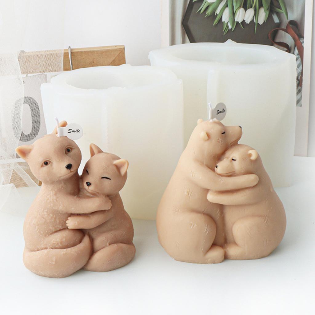 Hug Foxes Forma na aromaterapii na svíčky Tvar medvěda Vonné svíčky Silikonová forma Formy na aromaterapii Pryskyřice DIY Formy na klíče